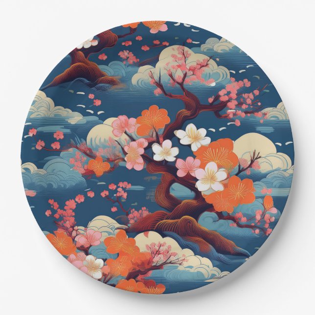 Japanese Kimono pattern Paper Plate (Front)