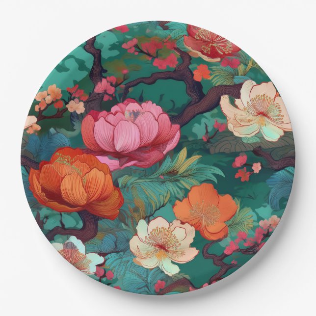 Japanese Kimono pattern Paper Plate (Front)