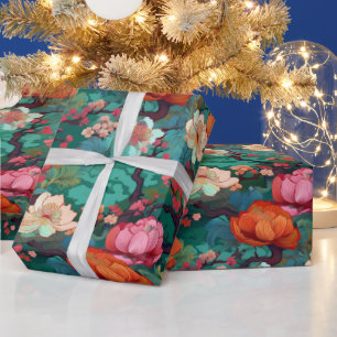 Japanese Kimono Sakura and peony Wrapping Paper