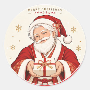 Japanese Kimono Santa Christmas Sticker