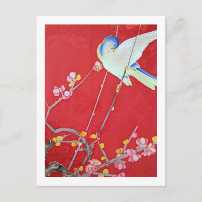 Japanese KIMONO Textile, Bluebird Postcard (Front)