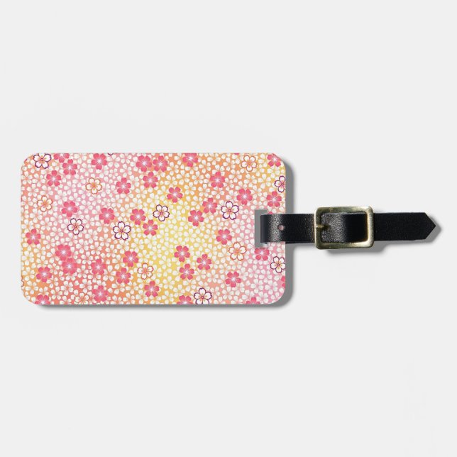 Japanese KIMONO Textile, Cherry Blossoms Pattern Luggage Tag (Front Horizontal)