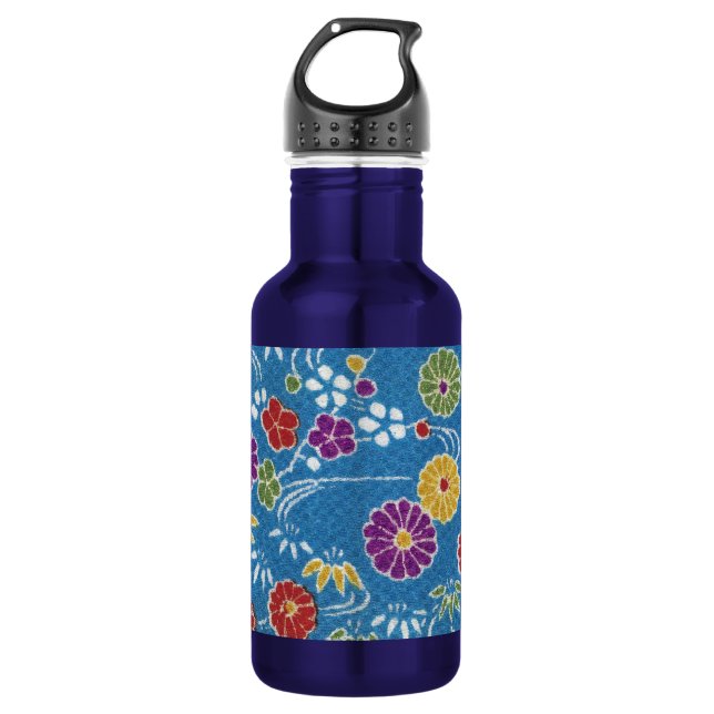 Japanese KIMONO Textile, Floral Pattern 532 Ml Water Bottle (Front)