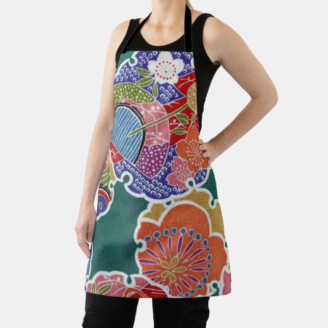 Japanese KIMONO Textile, Floral Pattern Apron (Insitu)