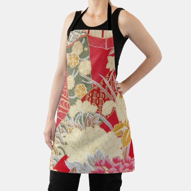 Japanese KIMONO Textile, Floral Pattern Apron (Insitu)
