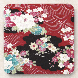 Japanese KIMONO Textile, Floral Pattern Coaster