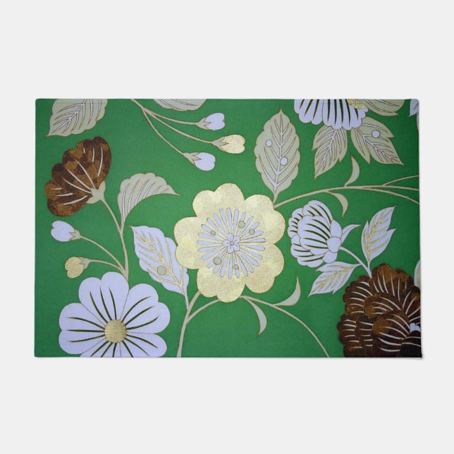 Japanese KIMONO Textile, Floral Pattern Doormat (Front)