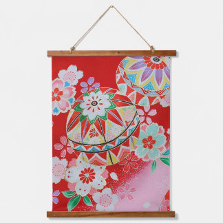 Japanese KIMONO Textile, Floral Pattern Hanging Tapestry