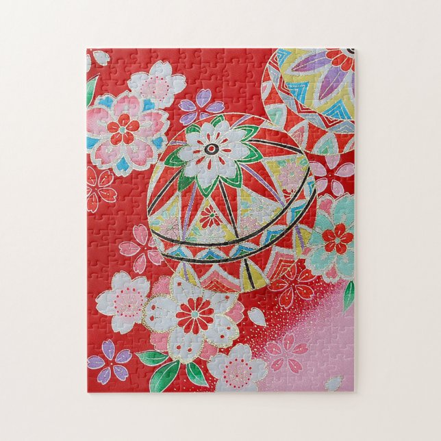 Japanese KIMONO Textile, Floral Pattern Jigsaw Puzzle (Vertical)