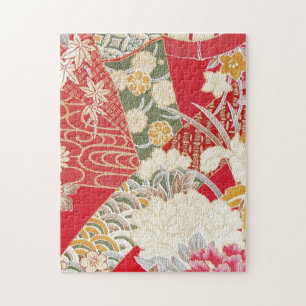 Japanese KIMONO Textile, Floral Pattern Jigsaw Puzzle