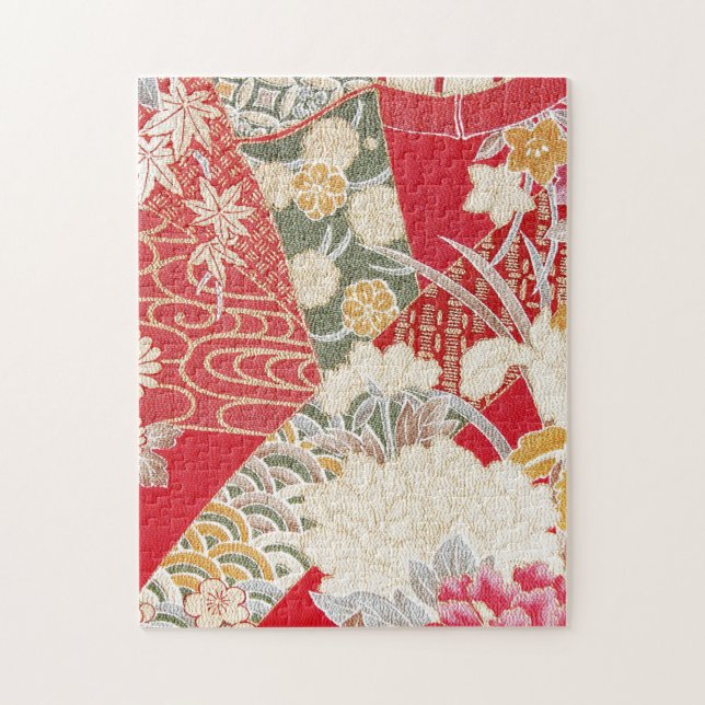 Japanese KIMONO Textile, Floral Pattern Jigsaw Puzzle (Vertical)