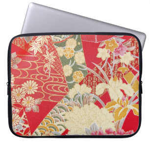 Japanese KIMONO Textile, Floral Pattern Laptop Sleeve