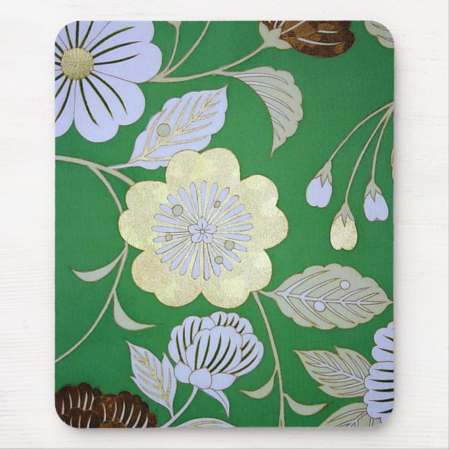 Japanese KIMONO Textile, Floral Pattern Mouse Mat (Front)