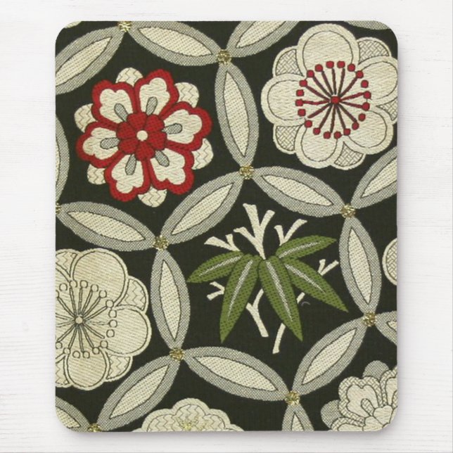 Japanese KIMONO Textile, Floral Pattern Mouse Mat (Front)