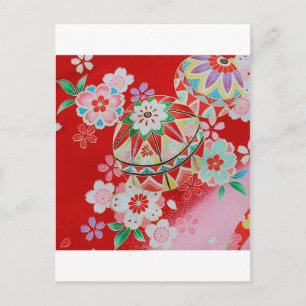 Japanese KIMONO Textile, Floral Pattern Postcard