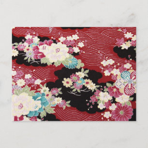 Japanese KIMONO Textile, Floral Pattern Postcard