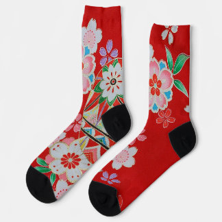 Japanese KIMONO Textile, Floral Pattern Socks