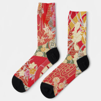 Japanese KIMONO Textile, Floral Pattern Socks