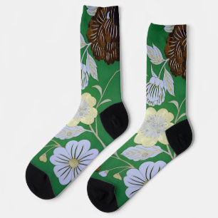 Japanese KIMONO Textile, Floral Pattern Socks