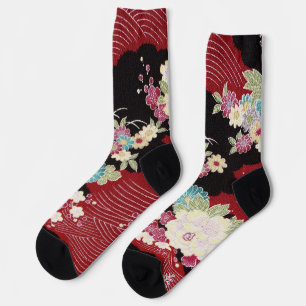 Japanese KIMONO Textile, Floral Pattern Socks