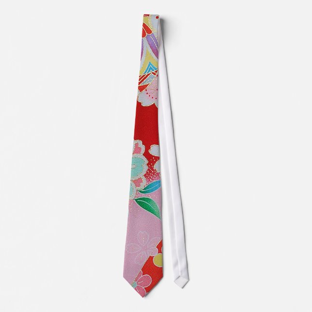 Japanese KIMONO Textile, Floral Pattern Tie (Front)