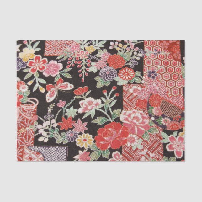 Japanese KIMONO Textile, Floral Pattern Tissue Paper (Front)