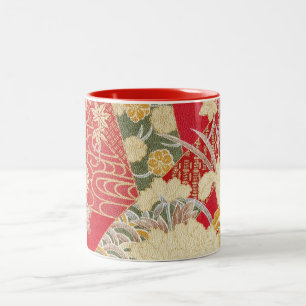 Japanese KIMONO Textile, Floral Pattern Two-Tone Coffee Mug