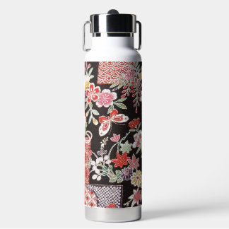 Japanese KIMONO Textile, Floral Pattern Water Bottle