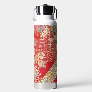 Japanese KIMONO Textile, Floral Pattern Water Bottle