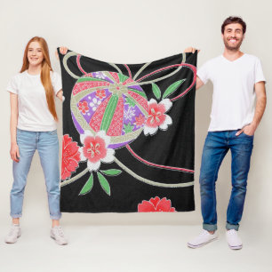 Japanese KIMONO Textile, Floret Pattern Fleece Blanket