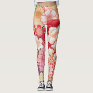 Japanese KIMONO Textile, Floret Pattern Leggings
