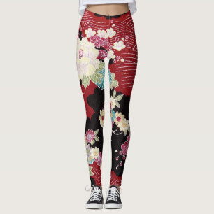 Japanese KIMONO Textile, Floret Pattern Leggings