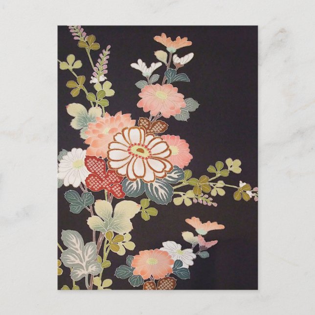Japanese KIMONO Textile, Floret Pattern Postcard (Front)