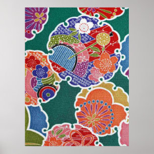 Japanese KIMONO Textile, Floret Pattern Poster