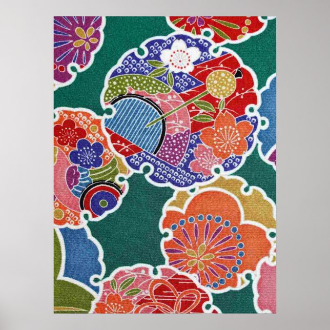 Japanese KIMONO Textile, Floret Pattern Poster (Front)