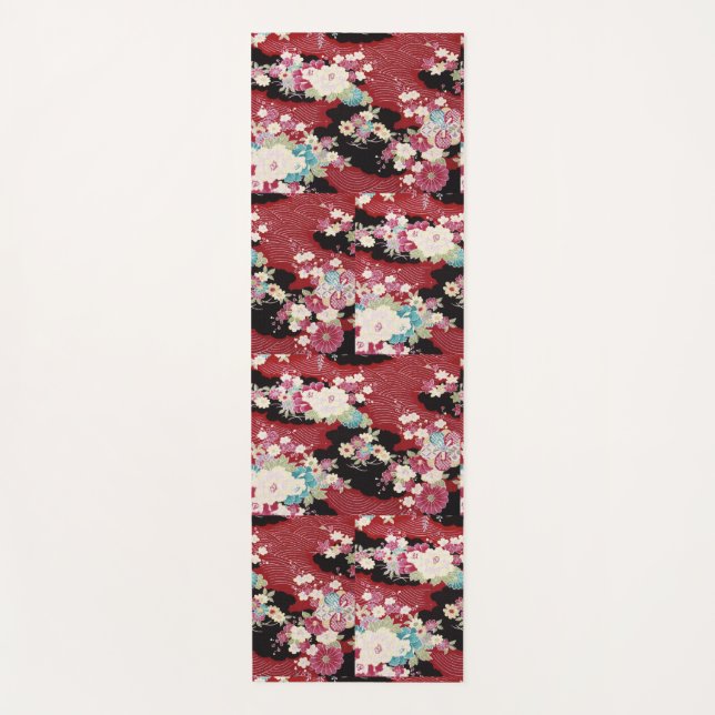 Japanese KIMONO Textile, Floret Pattern Yoga Mat (Front)