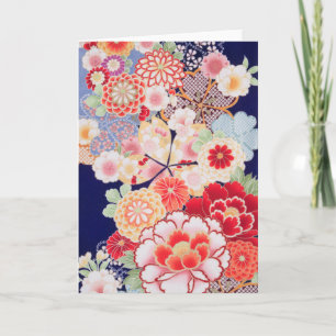 Japanese KIMONO Textile, Flower Card