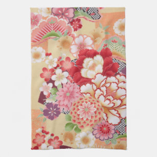 Japanese KIMONO Textile, Flower Tea Towel