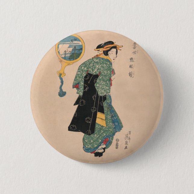 Japanese Kimono Woman Courtesan Artwork 6 Cm Round Badge (Front)