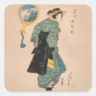 Japanese Kimono Woman Courtesan Artwork Square Sticker