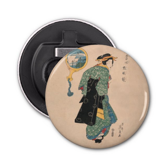 Japanese Kimono Woman: Ukiyo-e Woodblock Print  Bottle Opener (Front)