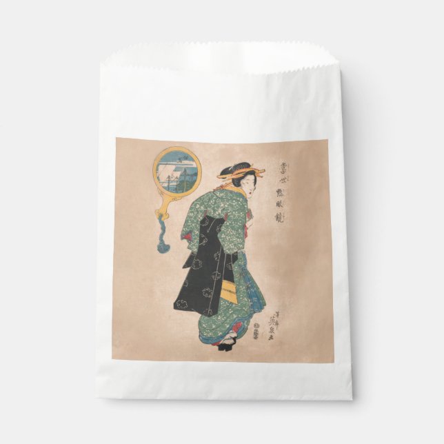 Japanese Kimono Woman: Ukiyo-e Woodblock Print  Favour Bags (Front)