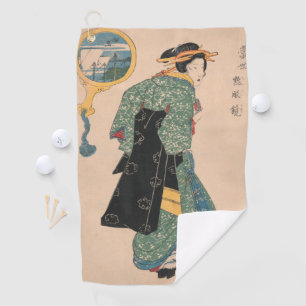 Japanese Kimono Woman: Ukiyo-e Woodblock Print Golf Towel