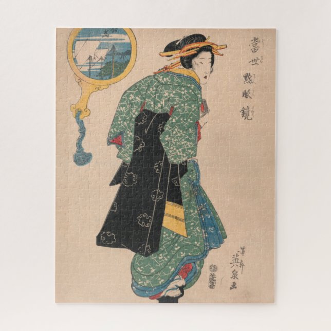 Japanese Kimono Woman: Ukiyo-e Woodblock Print  Jigsaw Puzzle (Vertical)