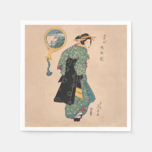 Japanese Kimono Woman: Ukiyo-e Woodblock Print  Napkin (Front)