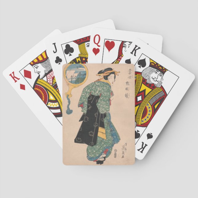 Japanese Kimono Woman: Ukiyo-e Woodblock Print  Playing Cards (Back)