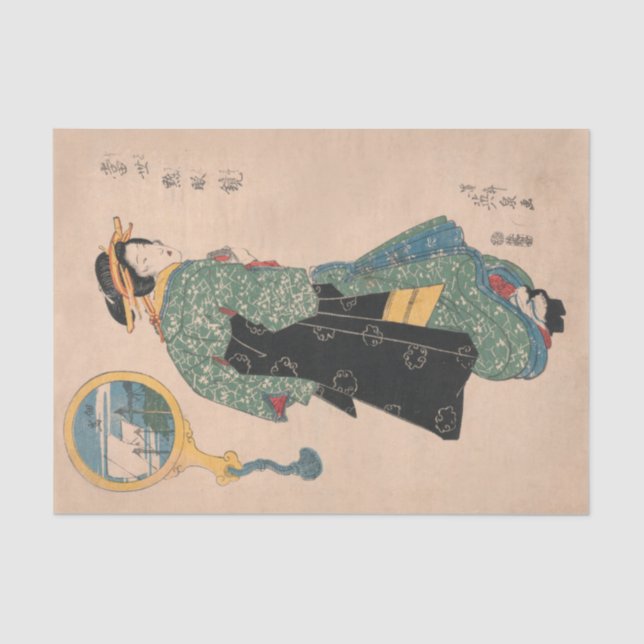 Japanese Kimono Woman: Ukiyo-e Woodblock Print  Tissue Paper (Front)