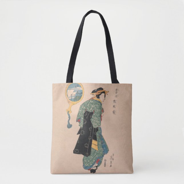 Japanese Kimono Woman: Ukiyo-e Woodblock Print  Tote Bag (Front)