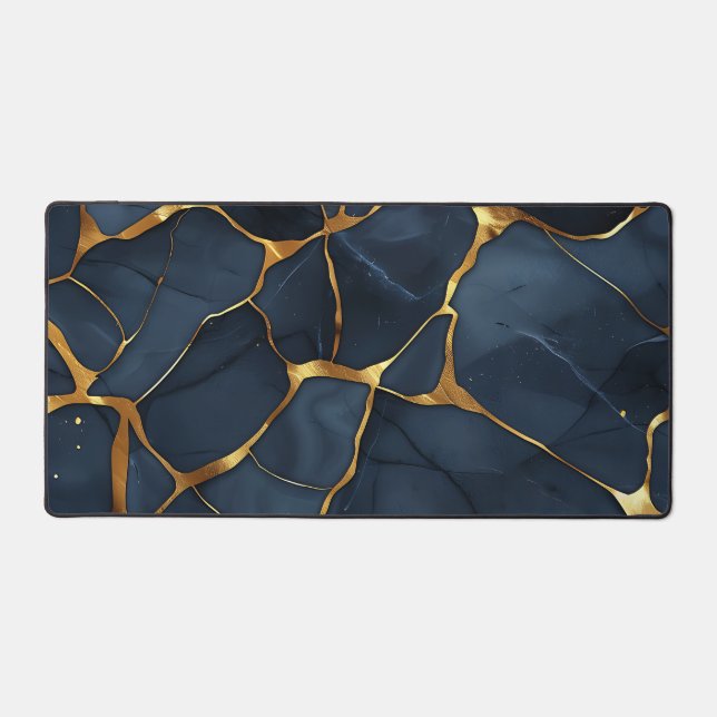Japanese Kintsugi Dark Blue Desk Mat (Front)