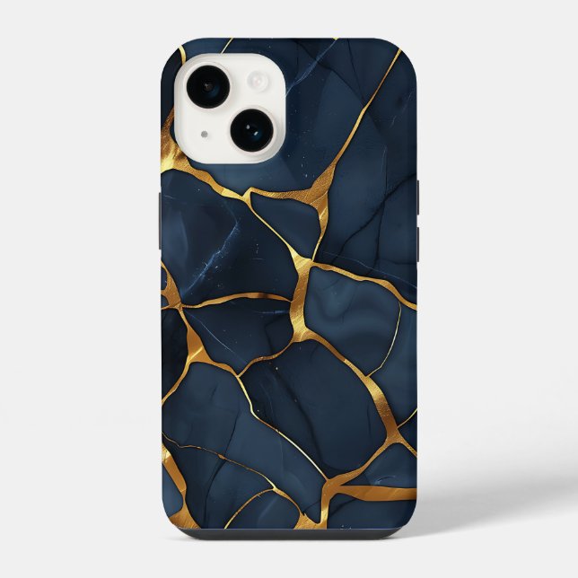 Japanese Kintsugi Dark Blue iPhone Case (Back)